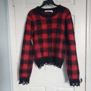 & Other Stories Buffalo Plaid Pullover Sweater Size L Mohair Wool Blend Grunge